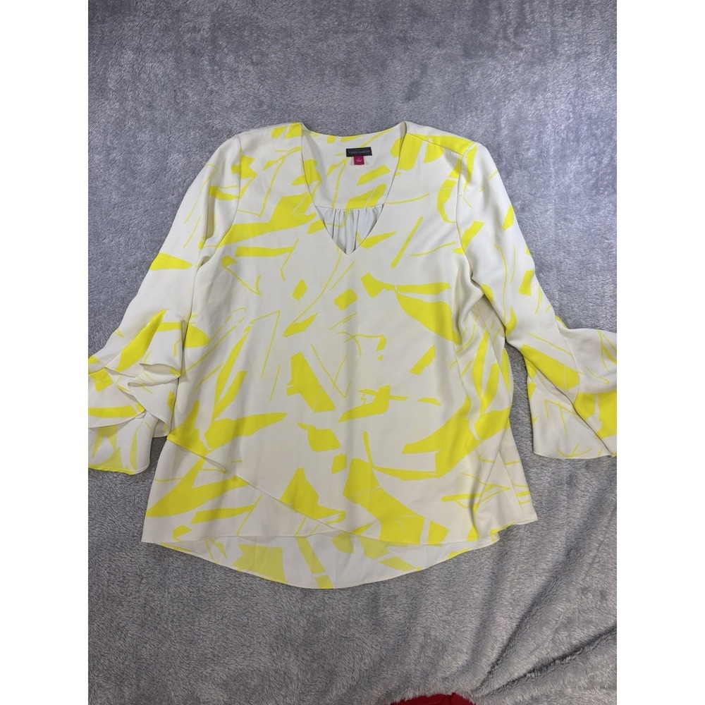 Vince Camuto Women's L White Birch Citrus Splash Abstract Print Ruffle Bell 0733